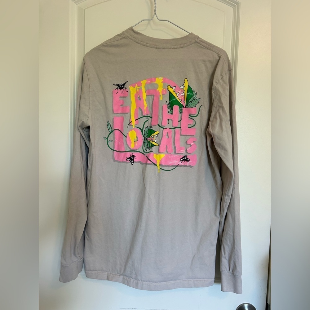 Gray Long Sleeve Shirt with Colorful “eat the locals” local brewery shirt